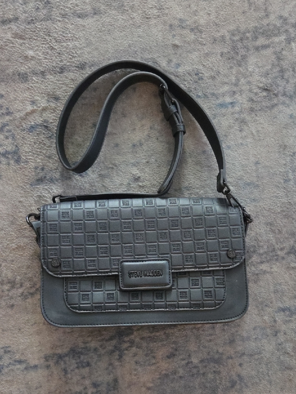 Steve Madden Black Embossed Logo Shoulder Bag